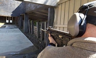 modified rifle at shooting range